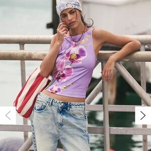 NWT Urban Outfitters Purple Orchid Graphic Boatneck Tank Top